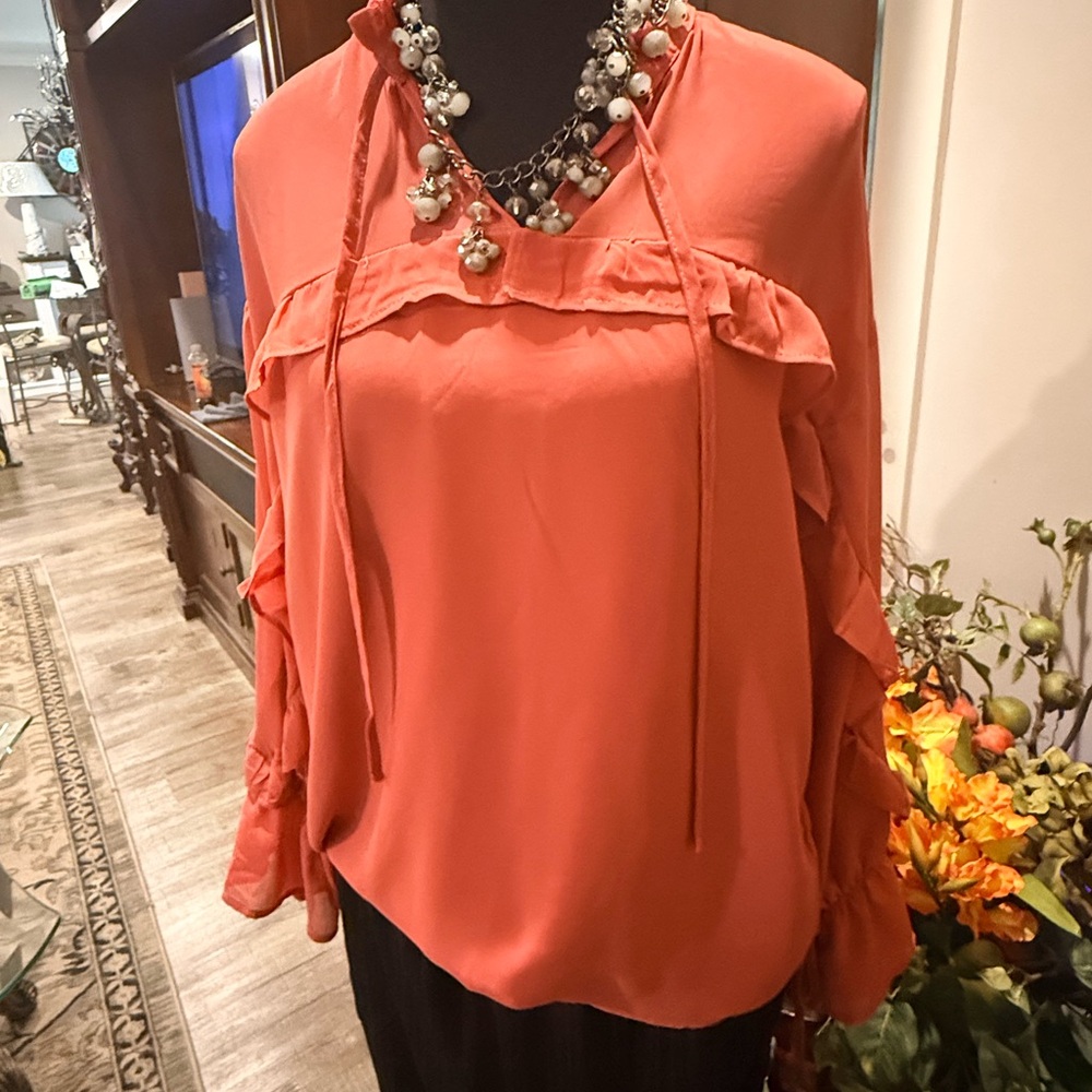 bleuh ciel Coral Ruffle Tie-Front Blouse